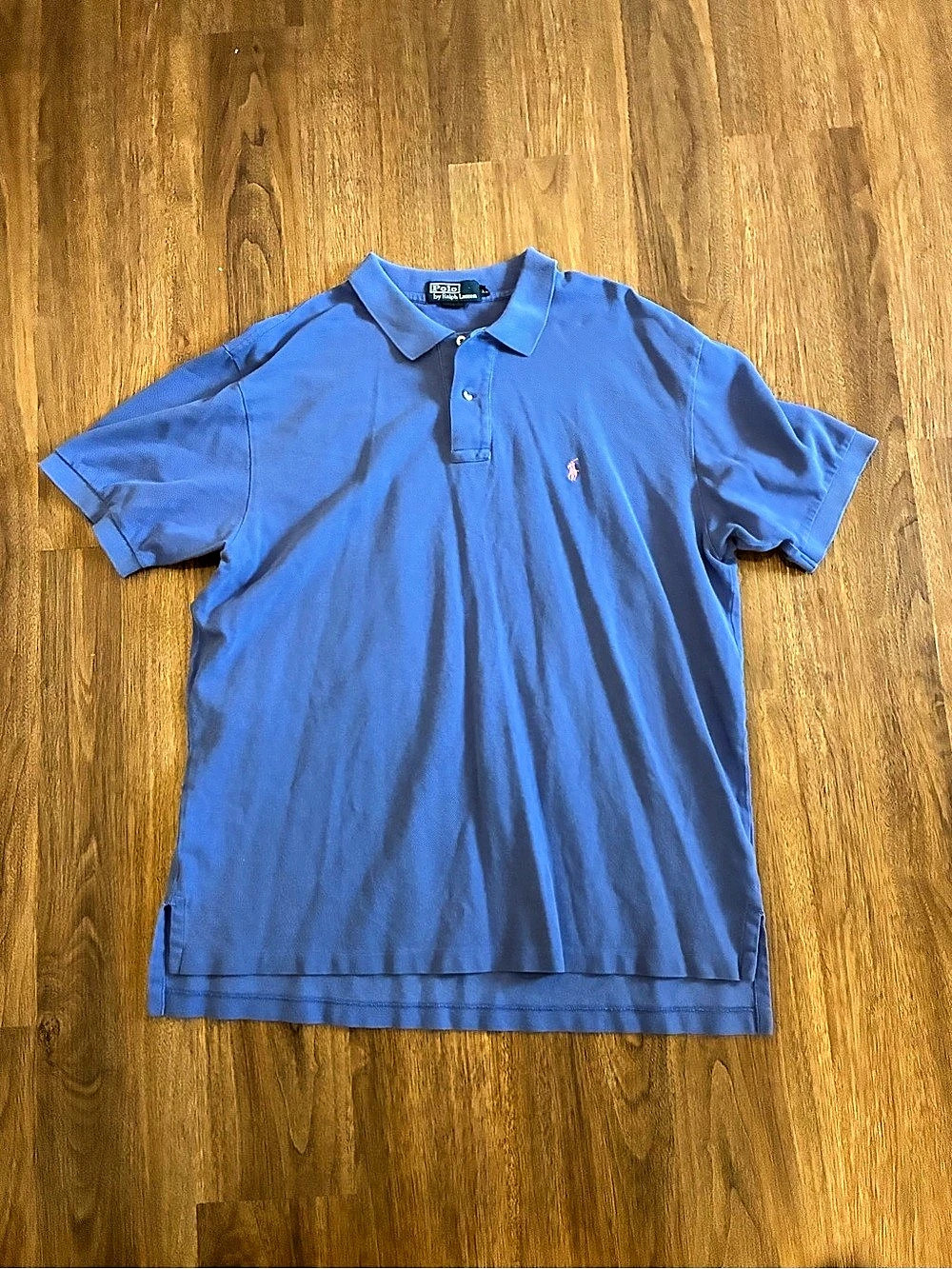 Polo Ralph Lauren Men’s Blue Solid Polo Shirt Pink Pony Logo Size XL